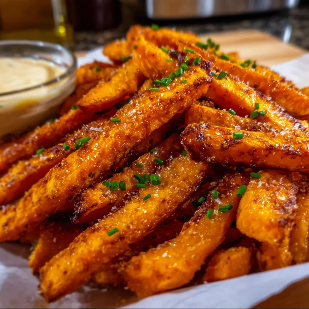 Perfectly Crispy Sweet Potato Fries with Golden Coating and Sea Salt - tertiary view